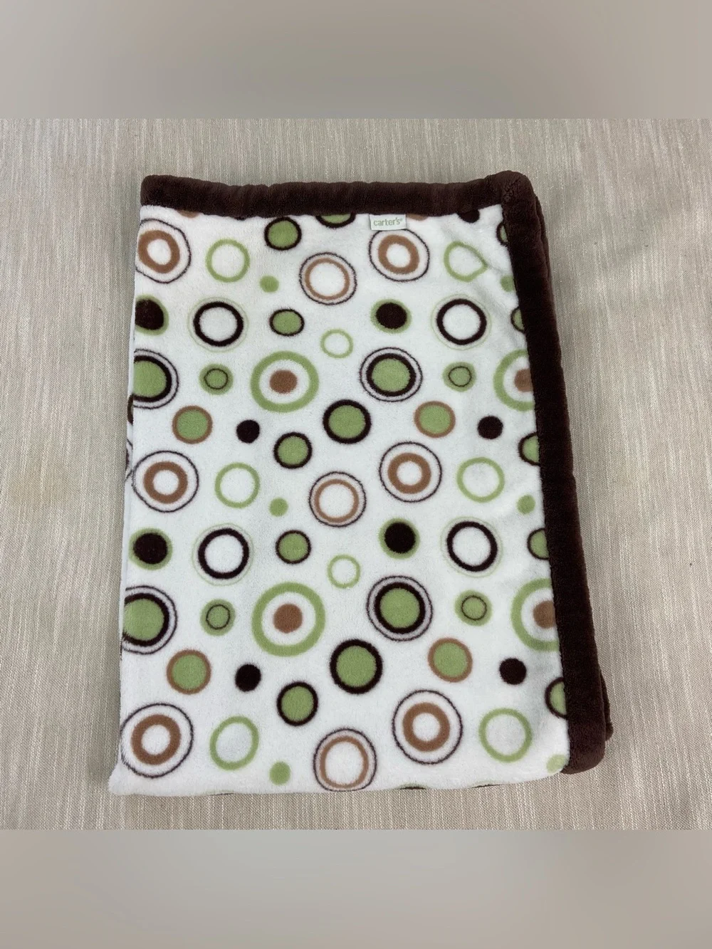 Carters Brown Green Polkadot Circle Baby Plush Soft Blanket  38x29